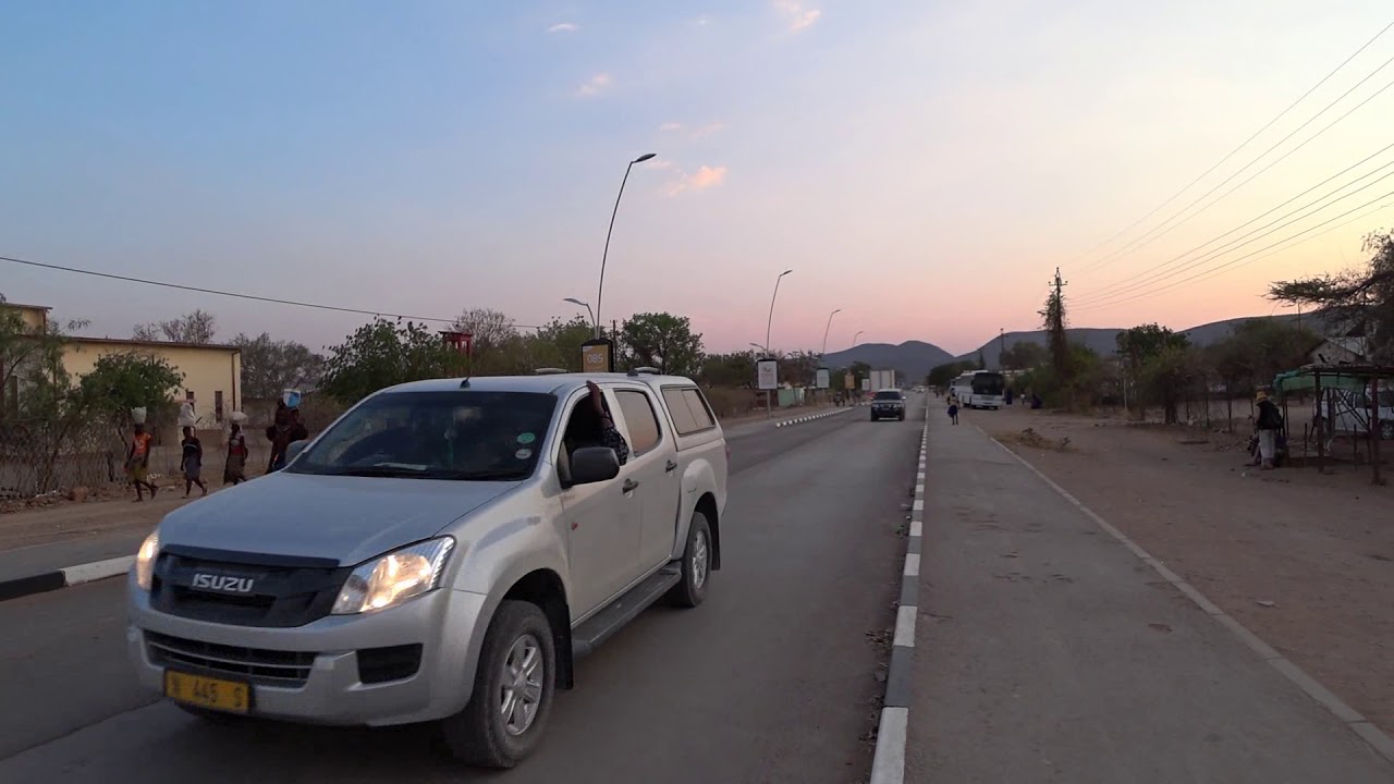 This is how C43 road looks after the sunset in the town of Opuwo, Namibia