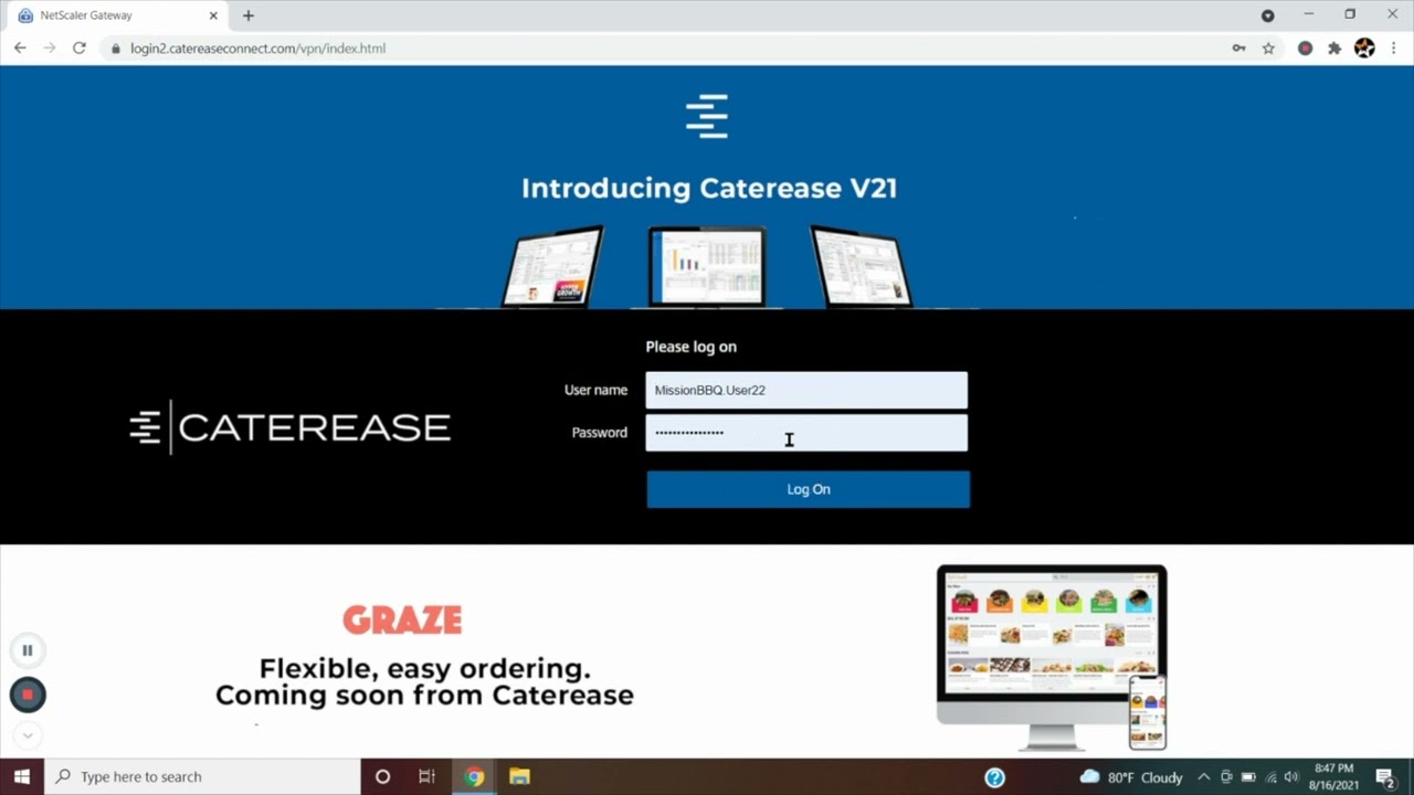 Logging in to Caterease   CE Video