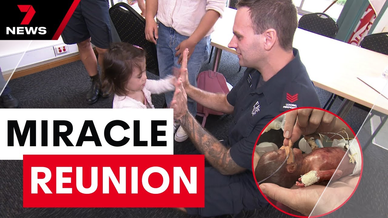 Feel-good reunion between life-saving medical workers and the little girl they helped save | 7NEWS