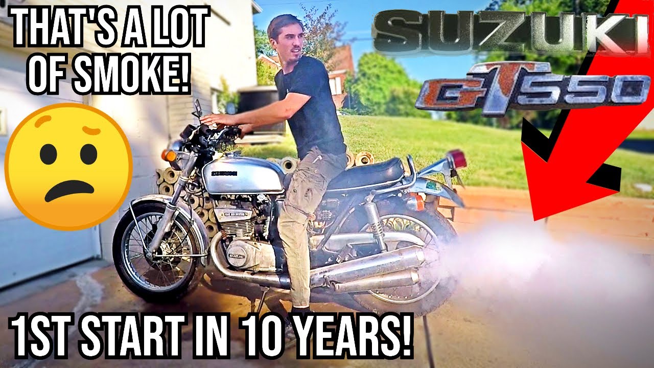 Barn Find Suzuki GT550 2 Stroke Triple First Start in 10 Years