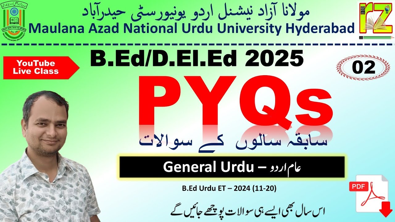 PYQs-2, MANUU B.Ed and D.El.Ed PYQs Question-Answer #Admission #Urdu #MANUU #RizwanZahir