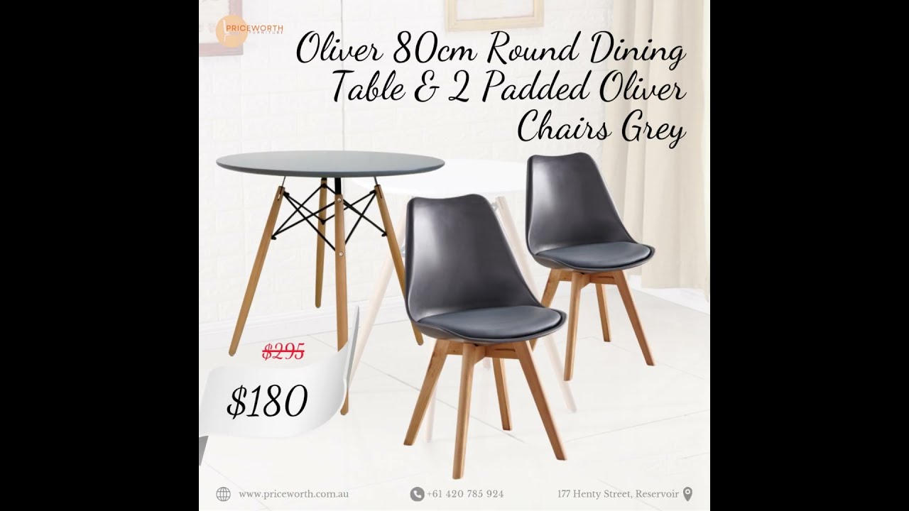 New Oliver 80cm Round Dining Table & 2 Sample Padded Dining Chairs