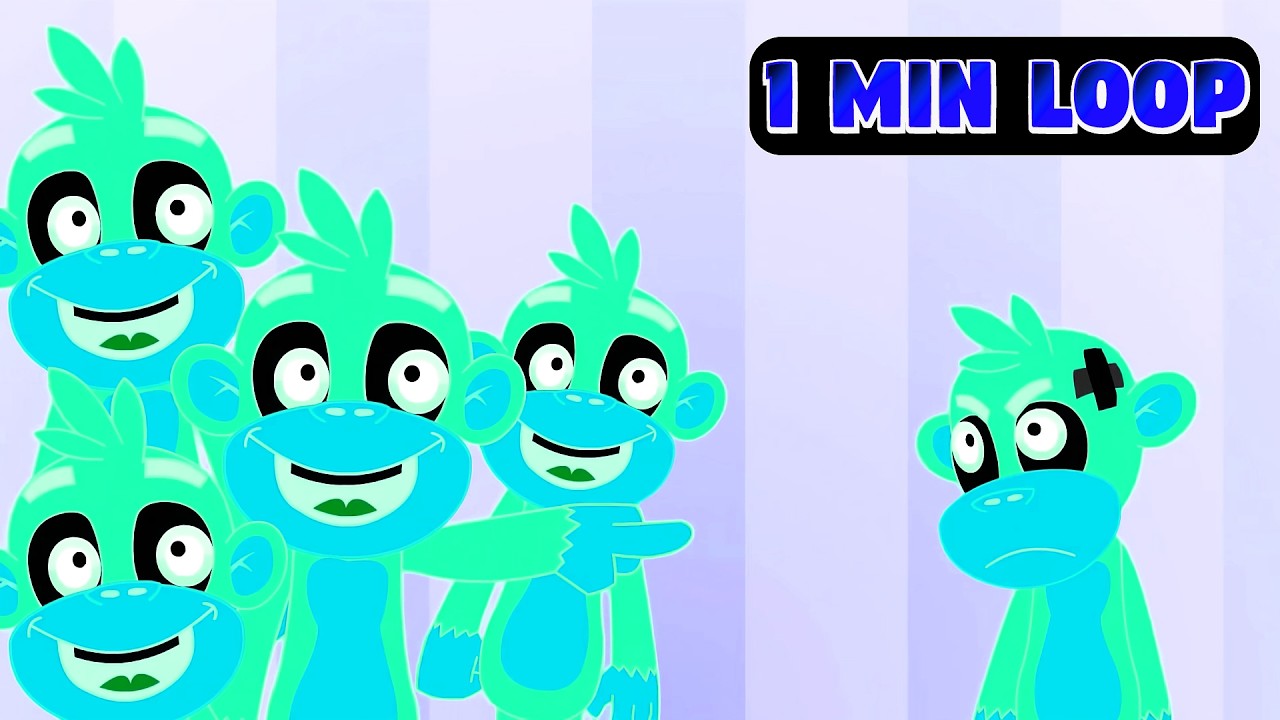 [1 MINUTE LOOP] Five Little Monkeys Jumping on the Bed 🐒🎵 Fun Sound Variations Remix Nursery Rhymes