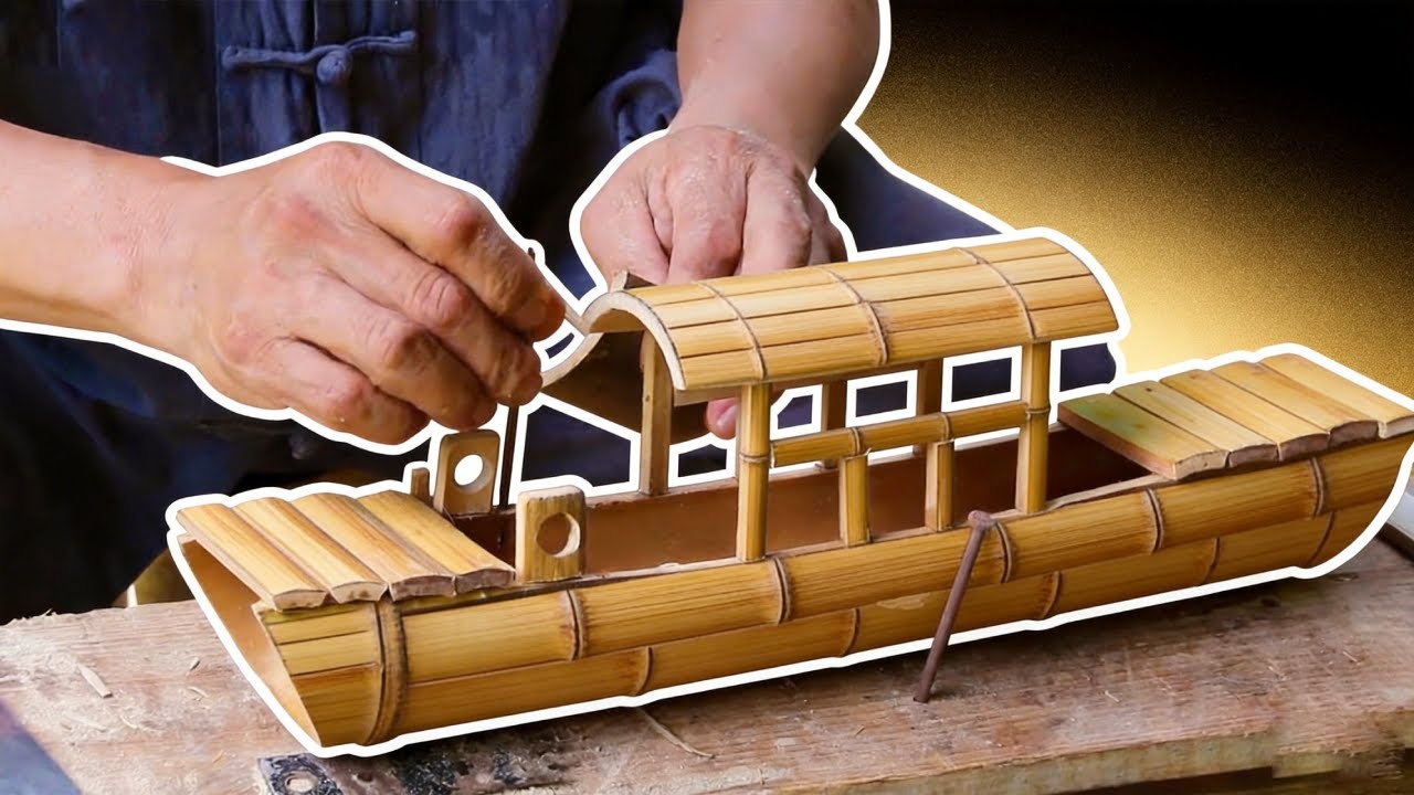 Rural Grandpa Crafts A Boat With A Bamboo, Pretty And Practical,Grandson Is Happy! 😄#carpentry