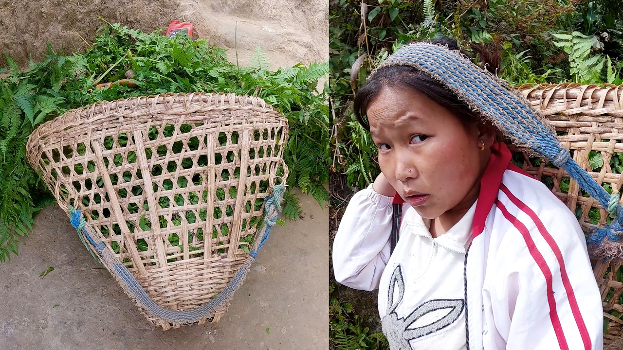 Anita Cutting pig food in Jungle@pastorallifeofnepal @Manjitamrnati