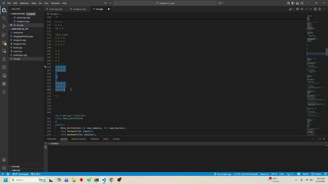Lora (low rank approximation) layer in c++ -backward part 1