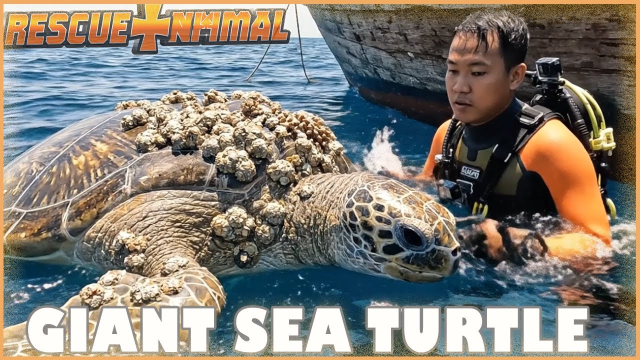 Wildlife Rescue Animal: Dramatic Saving of a Giant Sea Turtle Covered in Barnacles