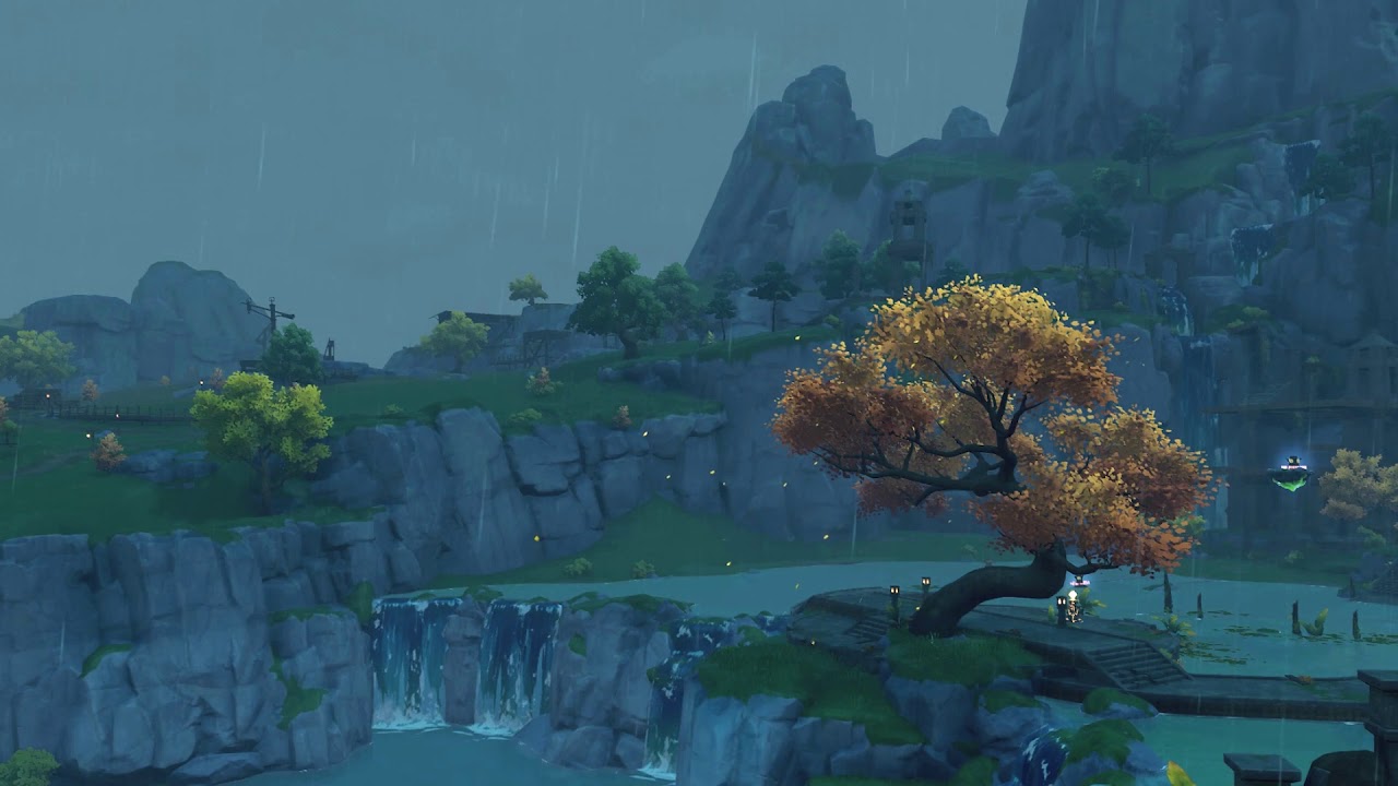 calm and relaxing liyue music + rain (1 hour)