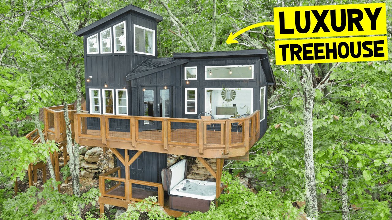 LUXURY CLIFFSIDE TREEHOUSE w/ EPIC VIEWS! (Full Tiny Home Airbnb Tour)