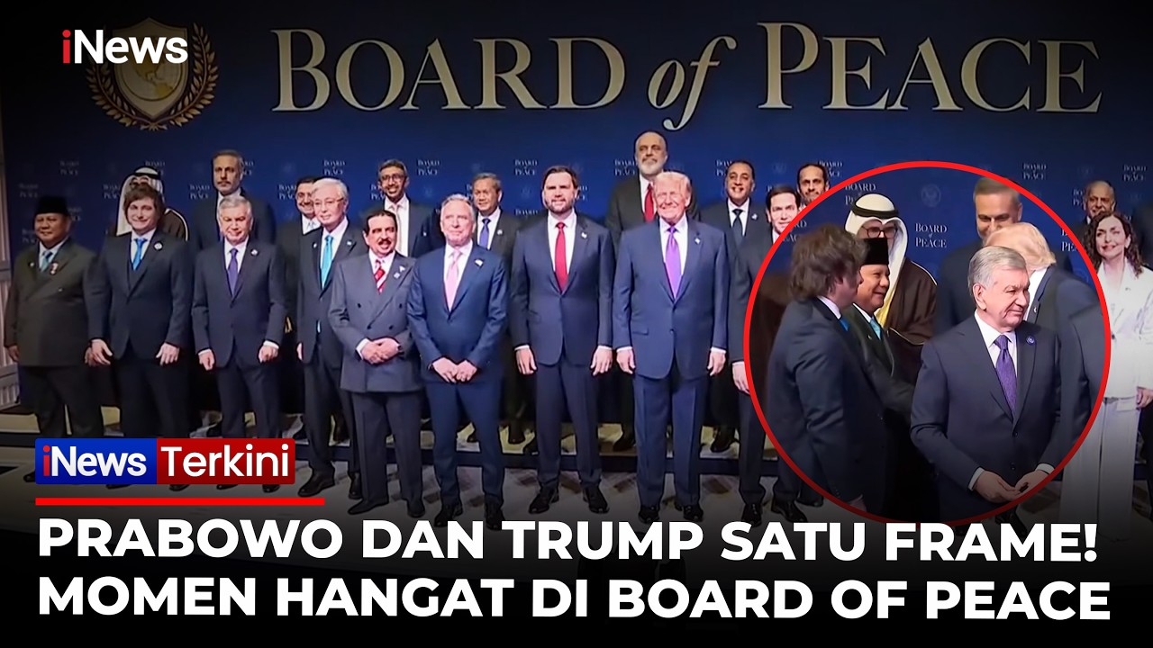 Momen Presiden Prabowo Salaman dengan Donald Trump saat Foto Bareng Seluruh Anggota Board of Peace