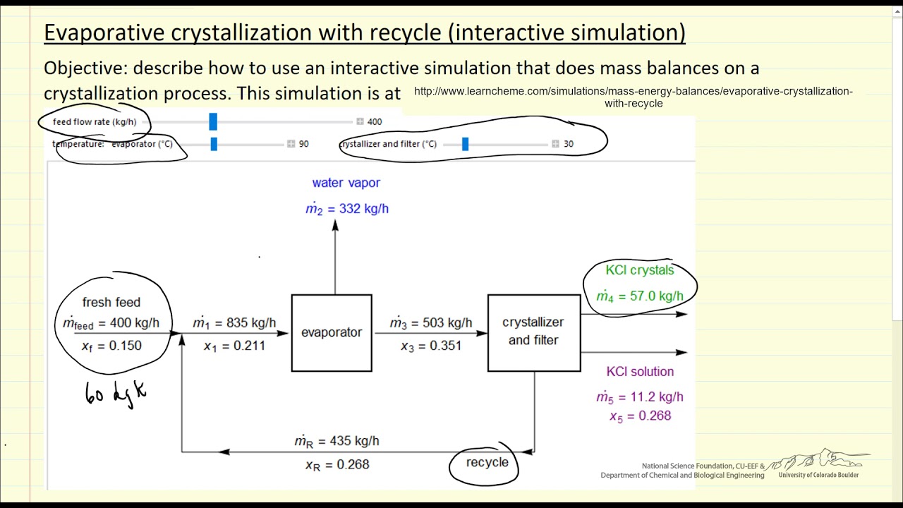 Evaporative Crystallization with Recycle (Interactive Simulation)
