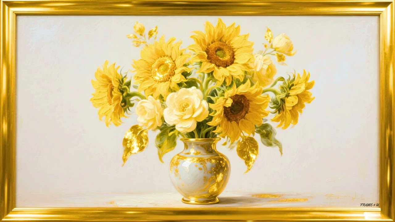 Luxurious Vintage Sunflower with Golden Frame — 2 Hours | Elegant TV Frame Art 4K