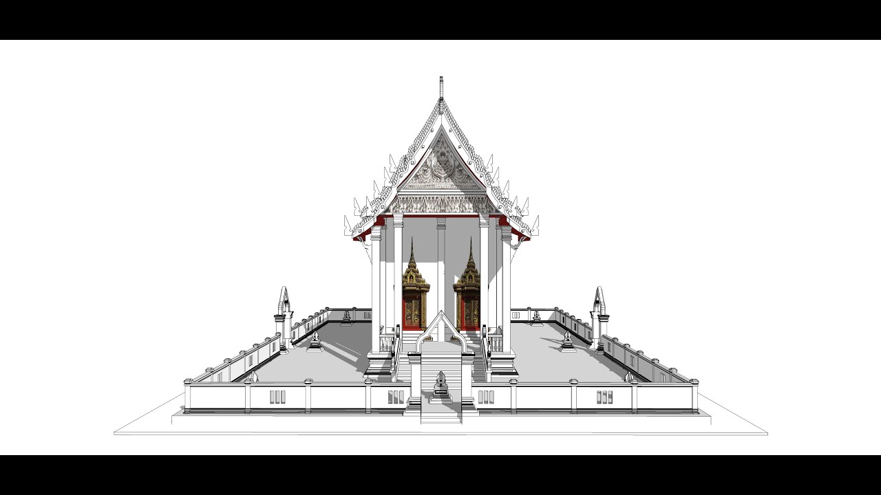 Sketchup create 3d Model  thai temple