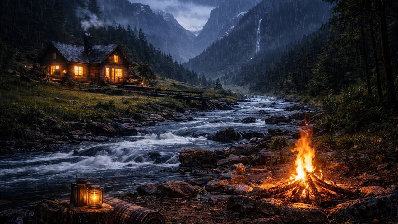 Rainy Cabin Escape | River Ambience to Fall Asleep Fast