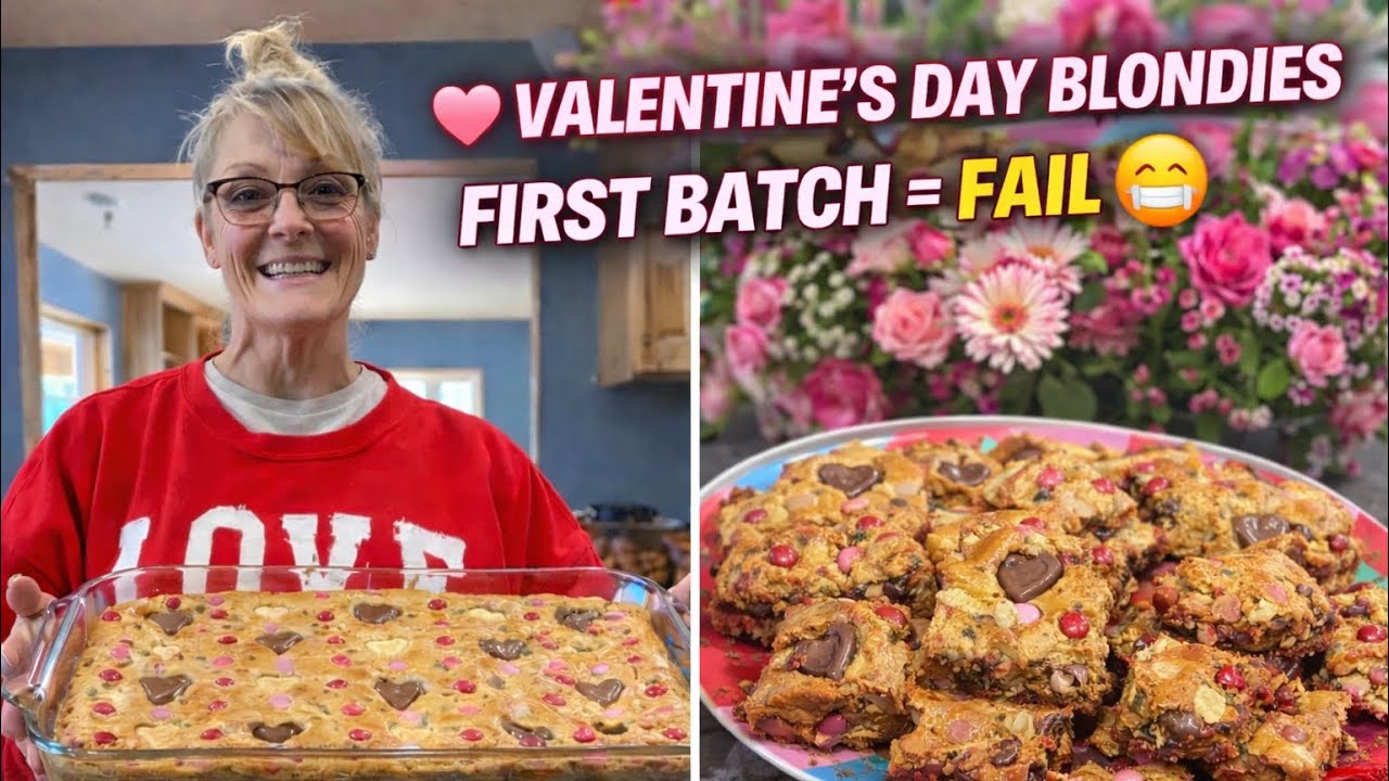 I Made Valentine Blondies for the First Time… It Took TWO Tries to Get Them Right!