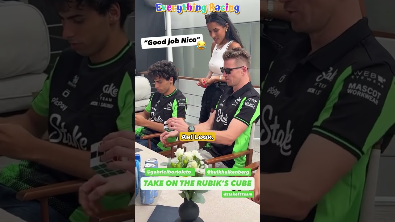 Look how Gabriel Bortoleto congratulated Hulkenberg for Rubik's cube win #hungariangp #f1shorts #f1