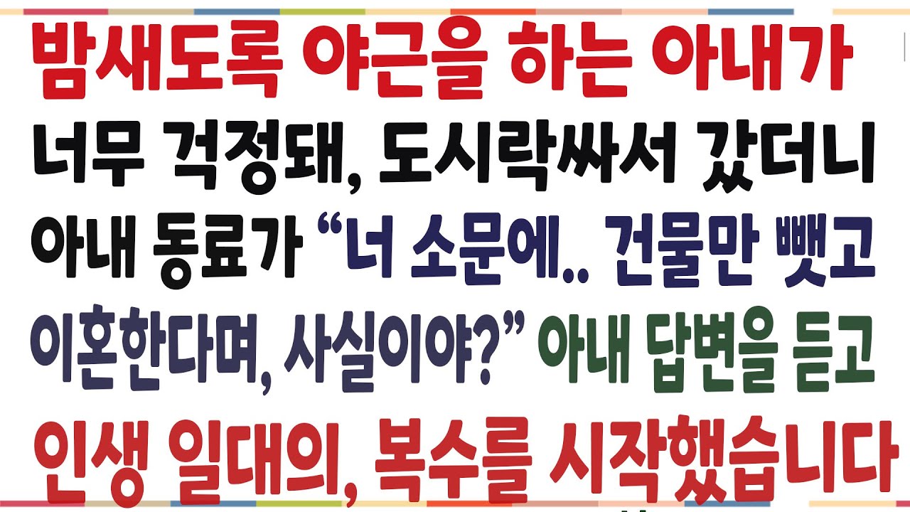 (반전신청사연)밤새도록 야근하는 아내가 걱정돼, 도시락을 사서 갔더니 아내와 아내 동료의 경악할 대화를 듣고, 인생일대의 무언가를 시작했습니다[신청사연][사이다썰][사연라디오]