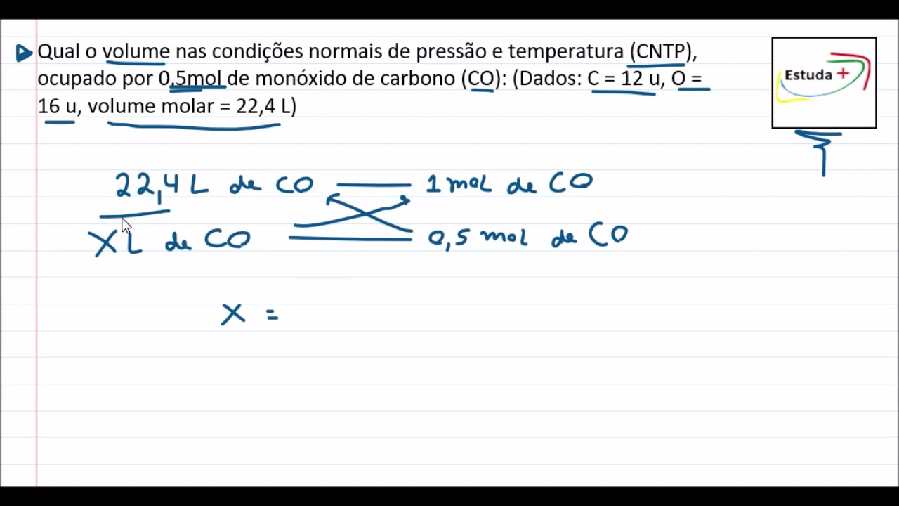 Qual o volume nas CNTP ocupado por 0,5 mol de mon&oacute;xido de carbono