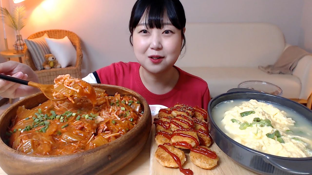 매콤한 불닭김치 참치덮밥 꼬마돈까스 계란국 먹방 Spicy kimchi tuna rice Pork cutlet Egg soup Mukbang Eatingsound buldak