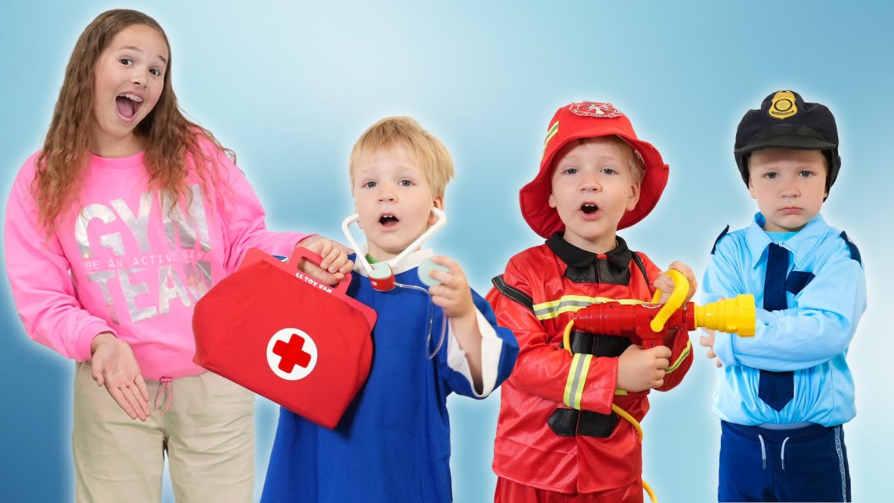 Amelia, Avelina and Arthur learn about police, doctor and fireman professions