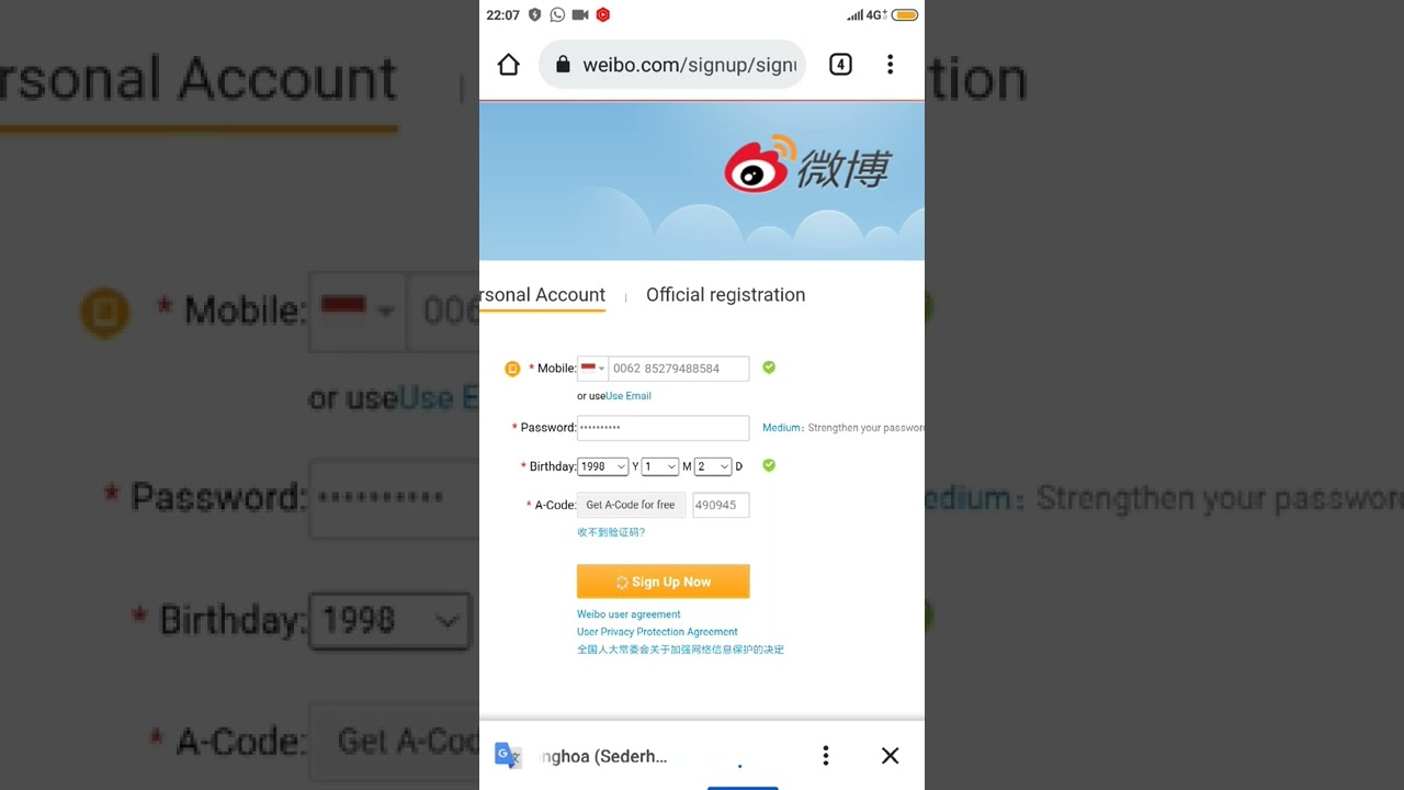 tutorial cara daftar weibo #sorts