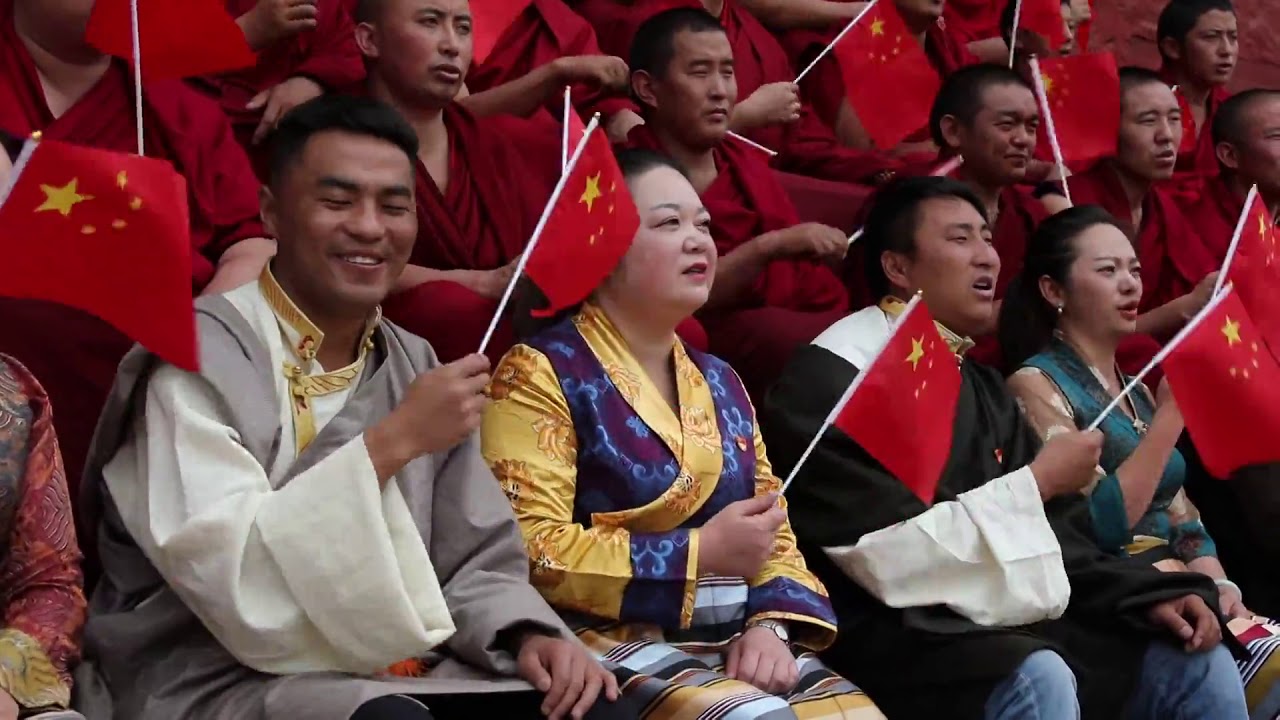 Propaganda video at Galden Jampaling Monastery in Tibet