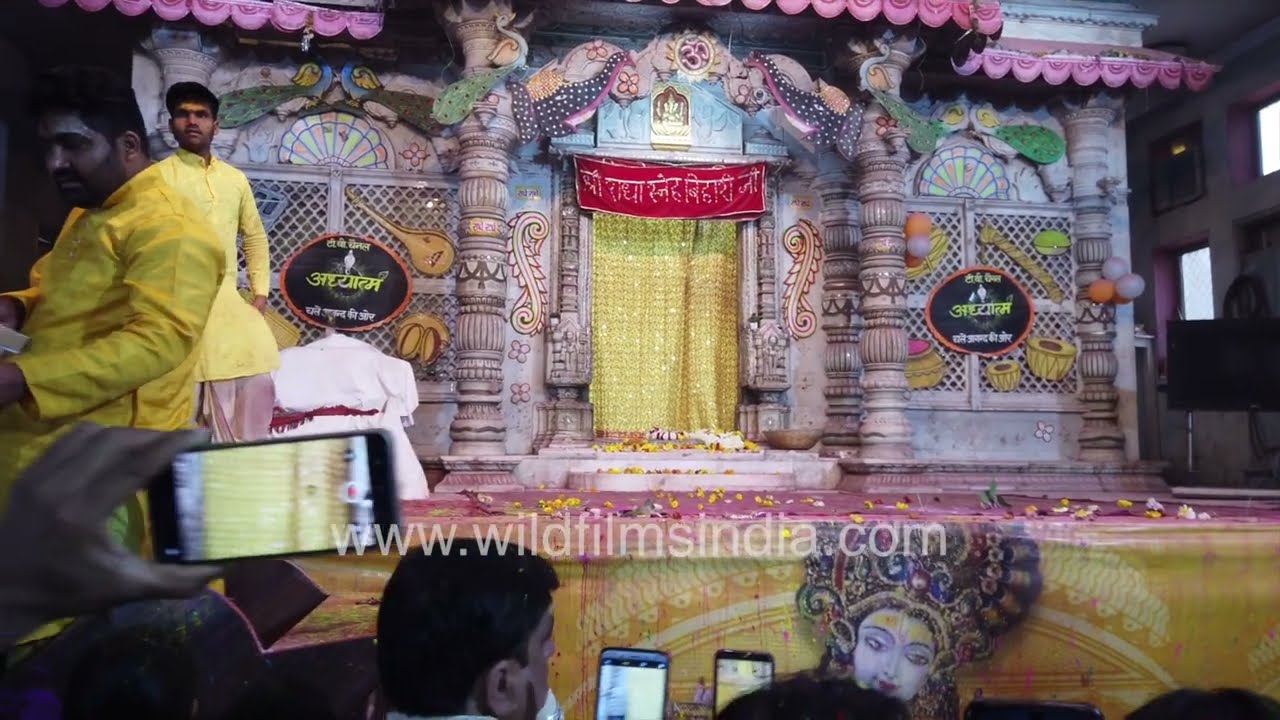 Banke Bihari Temple devotees crowd during Holi Vrindavan