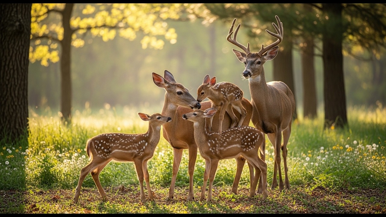 Heartwarming Scenes from a Deer Family in Nature