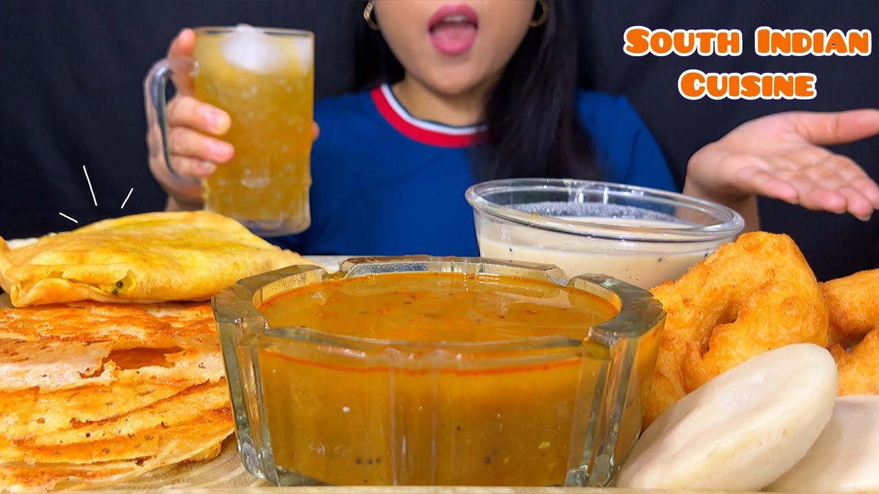 Eating Masala Dosa, Idli, Vada with Sambhar & Coconut Chutney | South Indian Food MUKBANG | ASMR |