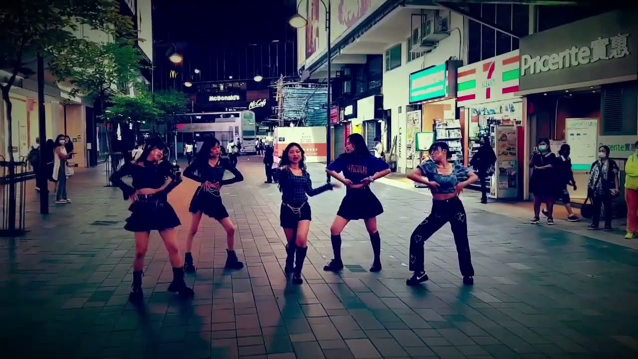 KPOP girl cover dance. Remixed soundtrack. Hong Kong's TDPG in Causeway Bay. 9 May 2022.