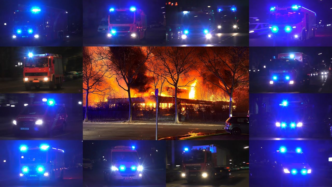 [alte Kita brennt ➡️ Brand 10] Einsatzfahrten Berliner Feuerwehr zum Gro&szlig;brand in Berlin Wittenau