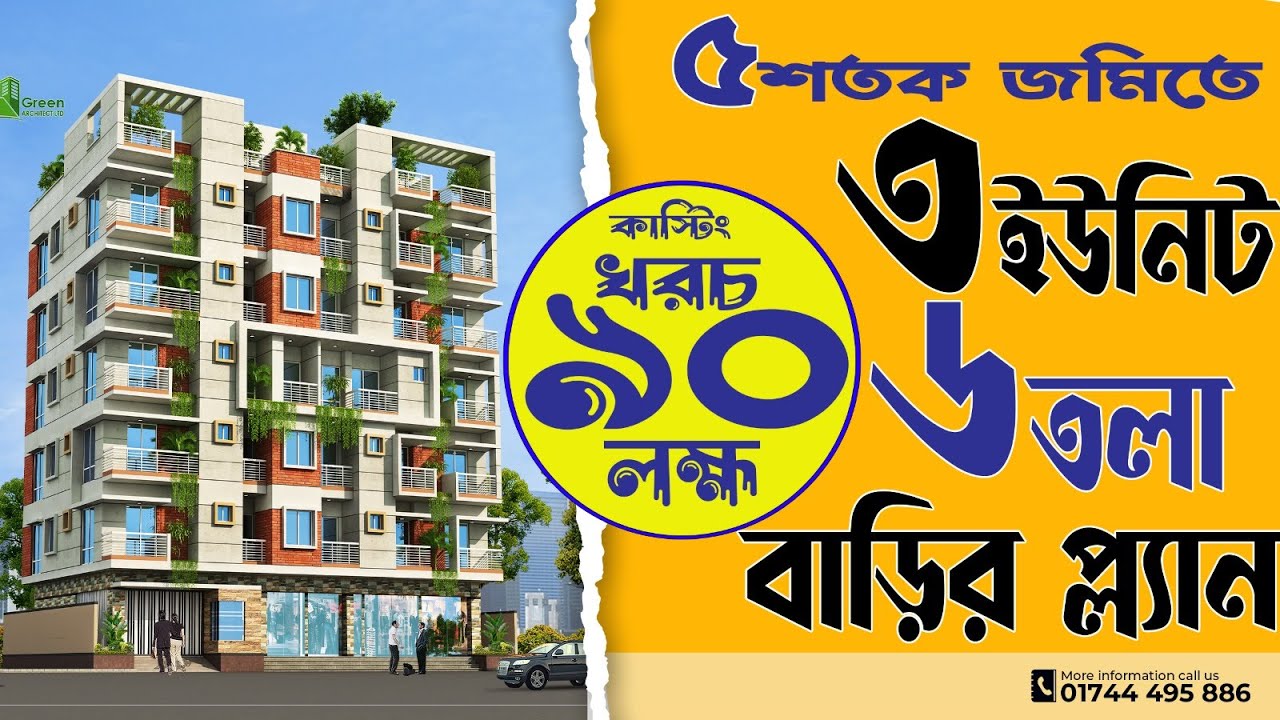 ৫ শতক জমিতে ৩ ইউনিট ৬ তলা বাড়ির প্লান খরচ ৯০ লক্ষ কাস্টিং |3 unit 6 storied building plan with cost