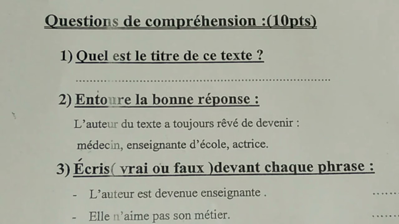 Evaluation N°2 semestre 1 / texte + questions de compréhension pour les élèves de 5ème année (CM2)