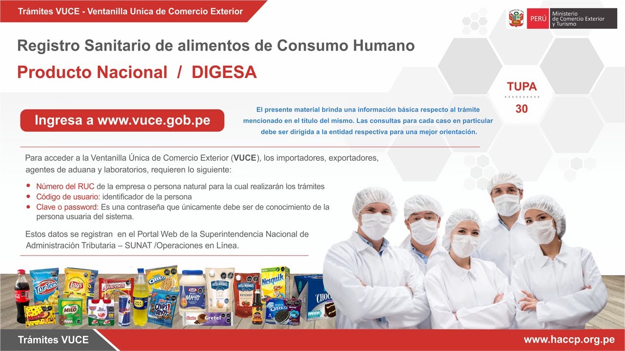 Trámite VUCE / Registro Sanitario de Alimentos / Producto Nacional / DIGESA