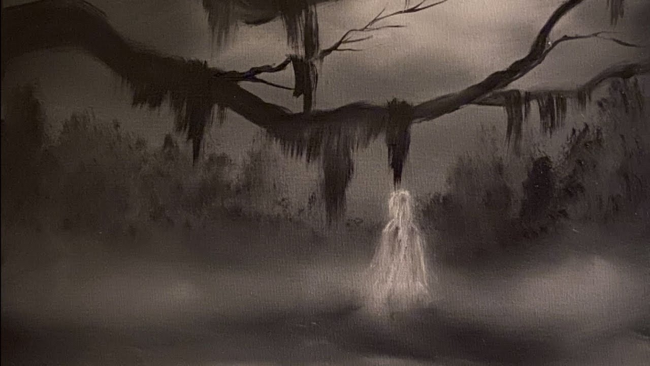 Halloween Ghost Oil Painting- Black Canvas wet on wet painting