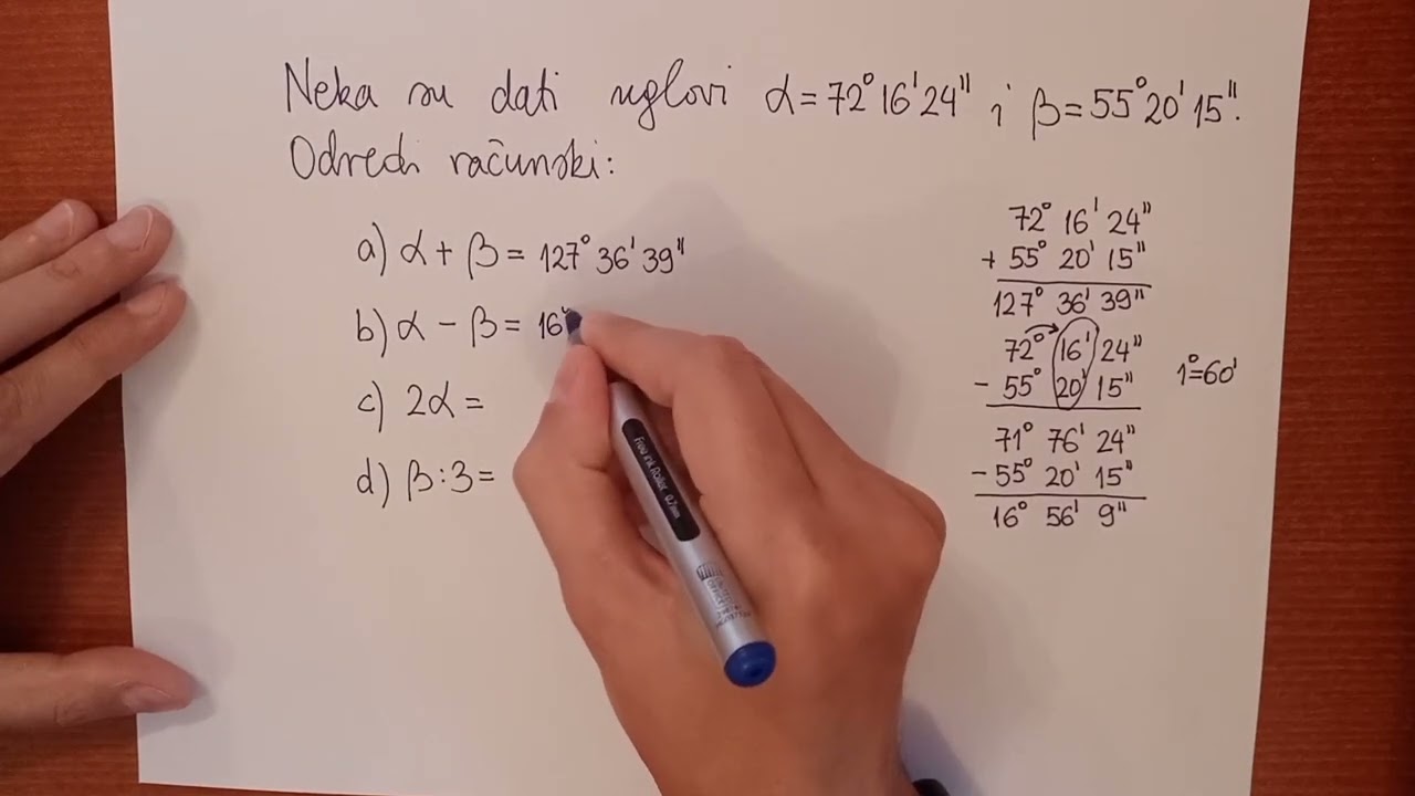 Uglovi - sabiranje, oduzimanje, množenje i dijeljenje prirodnim brojem (2)