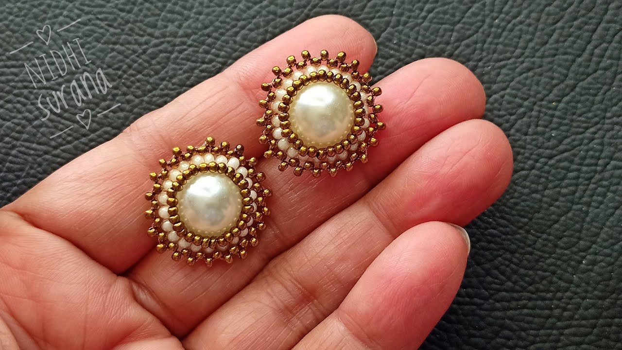 ⚜️Royal Studs/ Pearl Earrings/ Beaded Jewelry/Aretes Tutorial diy