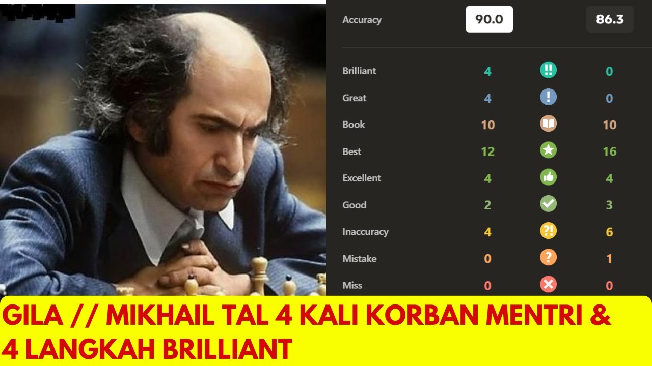 MIKHAIL TAL KORBAN MENTRI 4 KALI & 4 LANGKAH BRILLIANT. #chess  #chessgame #mikhailtal