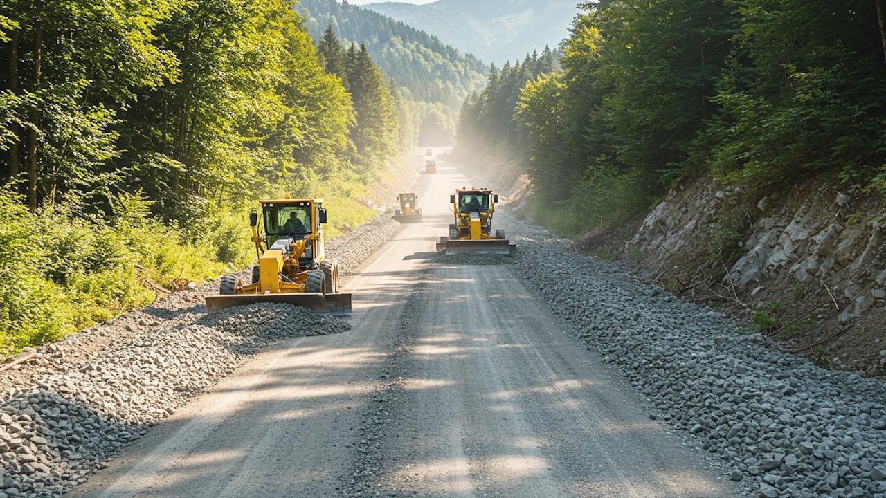 Incredible Motor Graders are Hard at Work | Expertly Technology Spreading Gravel Mountain roads