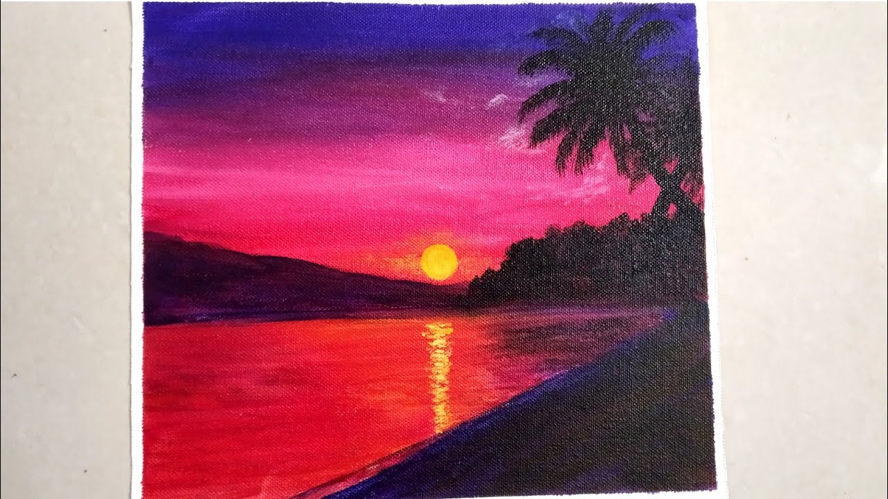 Easy Sunset Seascape Beach Landscape Painting tutorial for Beginners/ Simple Acrylic Painting /