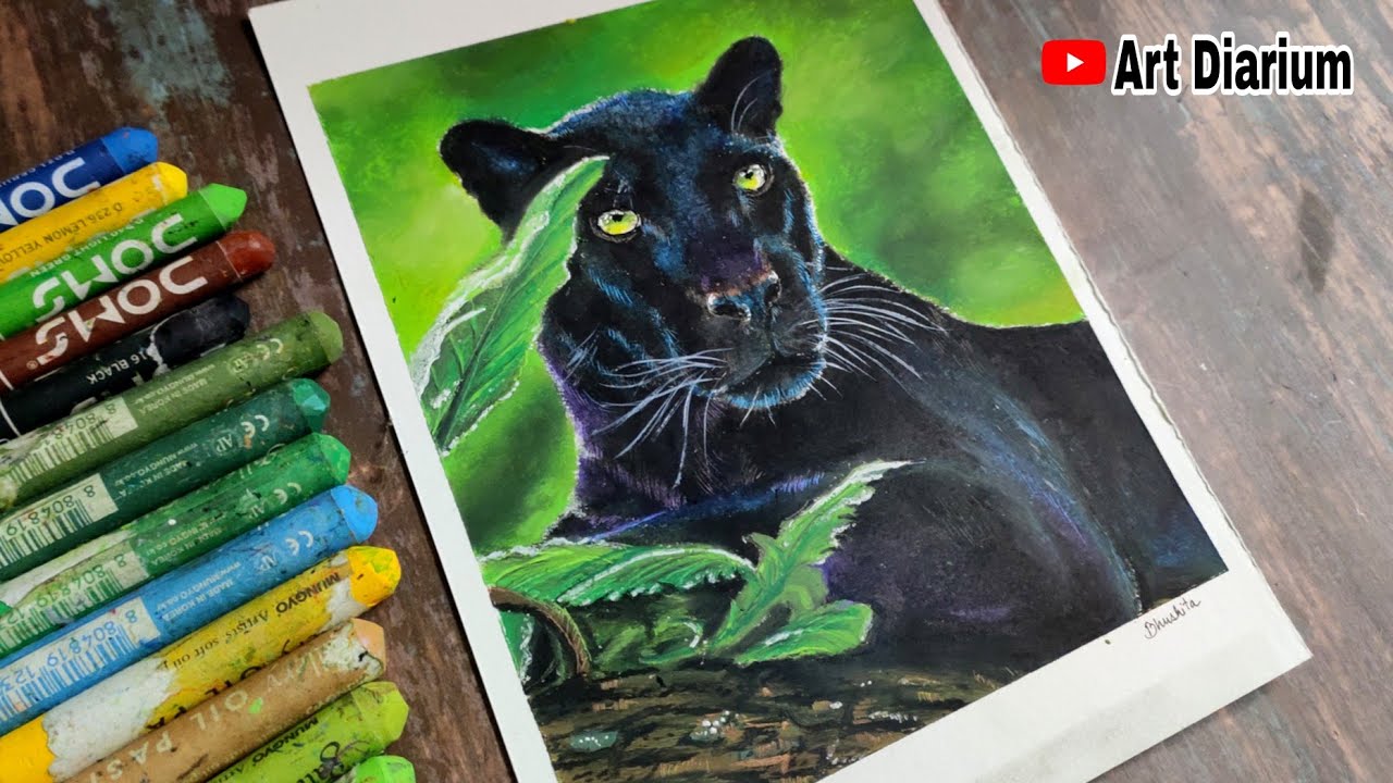 Black Panther drawing with Oil Pastel Step by Step - for Beginners [No Clickbait]