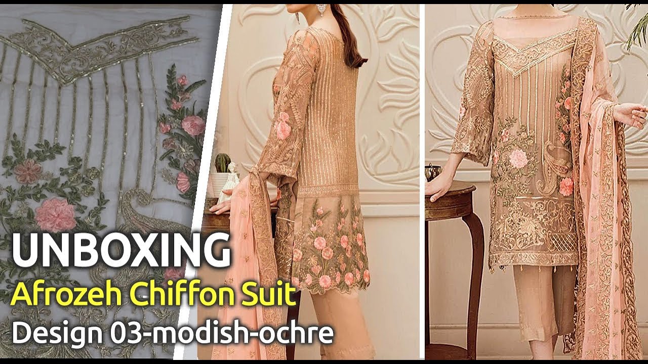 New AFROZEH Chiffon Suit 2019 | Unbox | Latest Pakistani Dress Design 03-modish-ochre