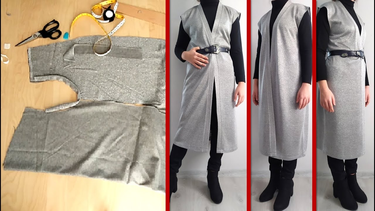 DIY, SIMPLE LONG TRICOT VEST, NO PATTERN, TUTORIAL | DIY, EASY KIMONO #vest #kimono #fashion #diy