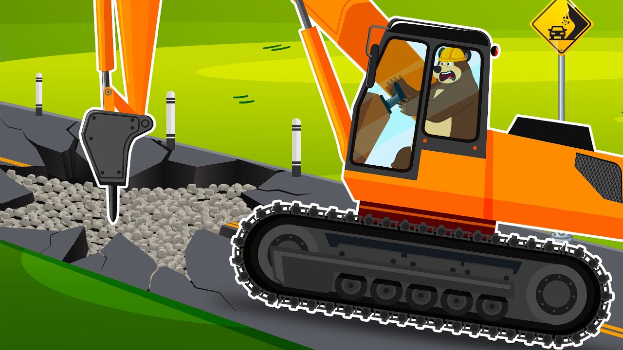 The Bear's Construction: Mountain pass repair - Cement Mixer, Dump Truck, Wheeled crane