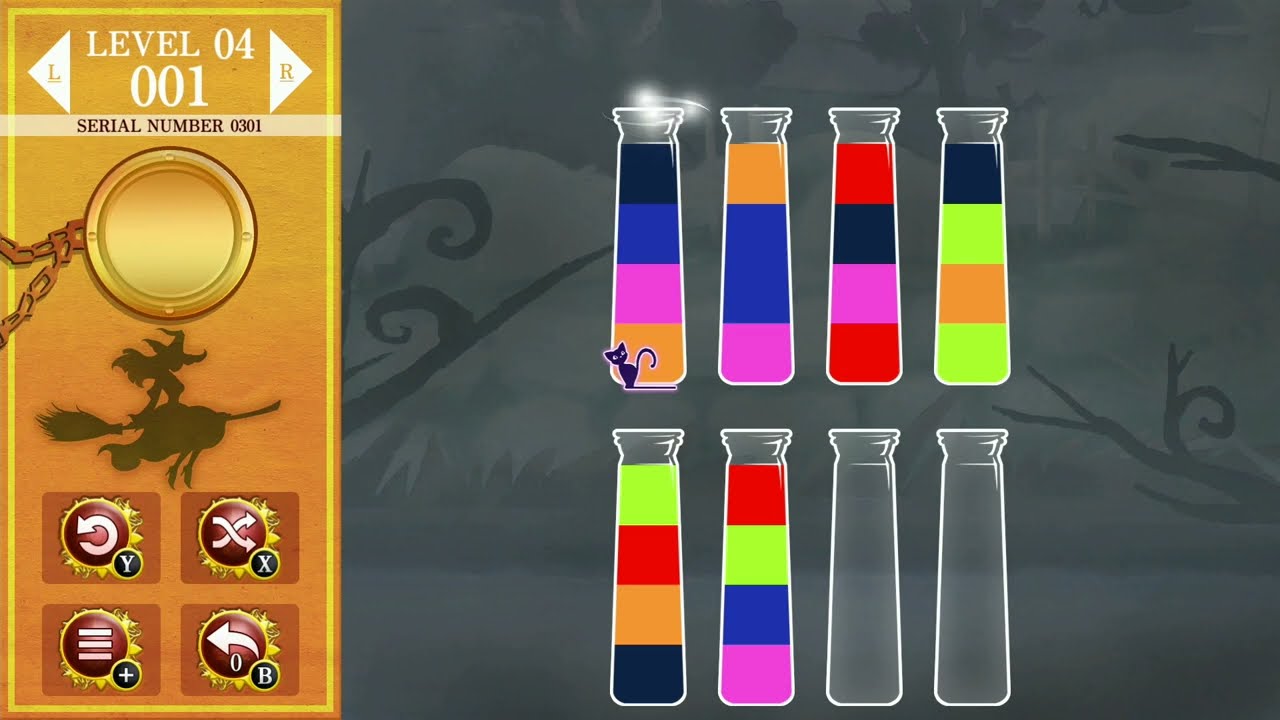 [魔女のポーション ～ウォーターソートパズル～] #301  Walkthrough LEVEL 04 : 迷い込んだ廃墟 001 [Nintendo Switch Ver]