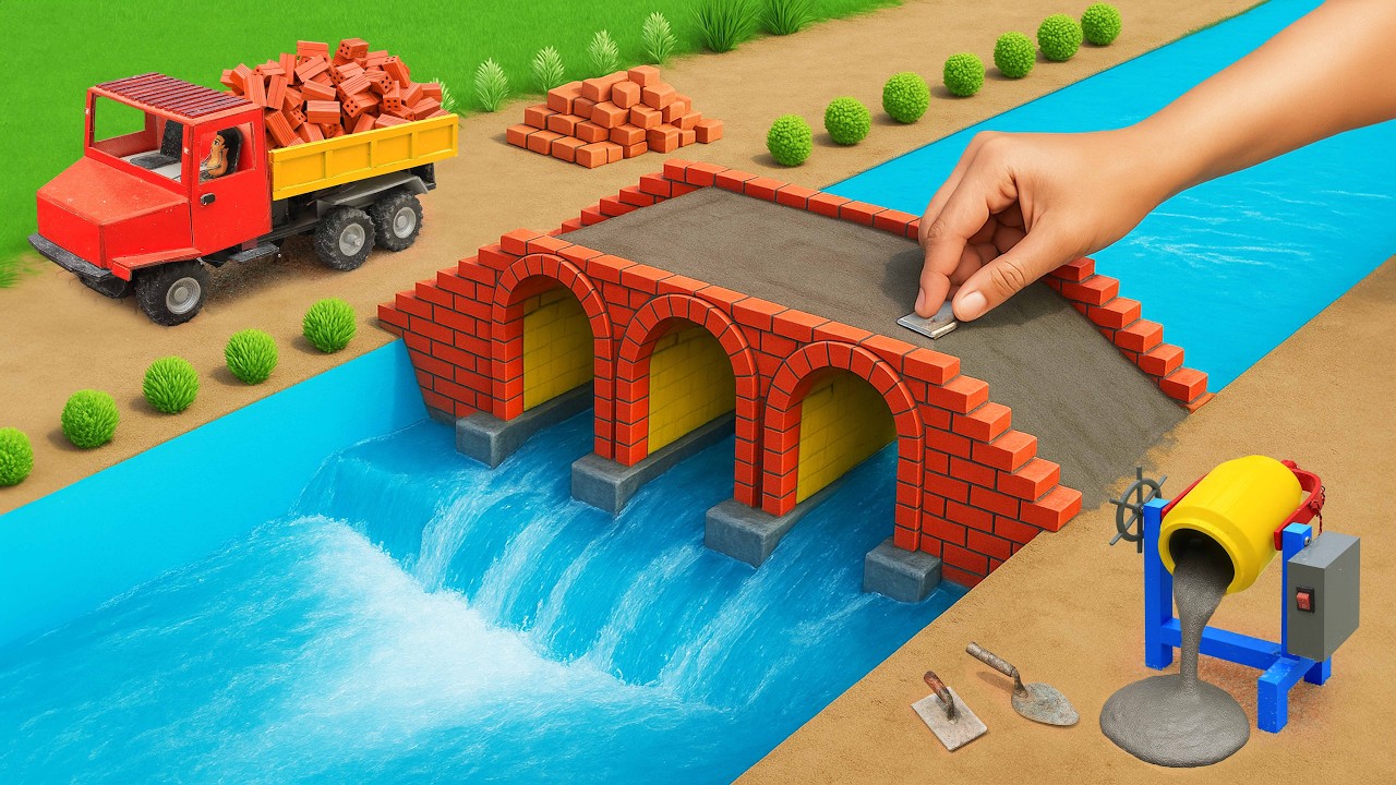DIY Mini Tractor and Crane Build a Road with an Automatic Drainage System | Science Project