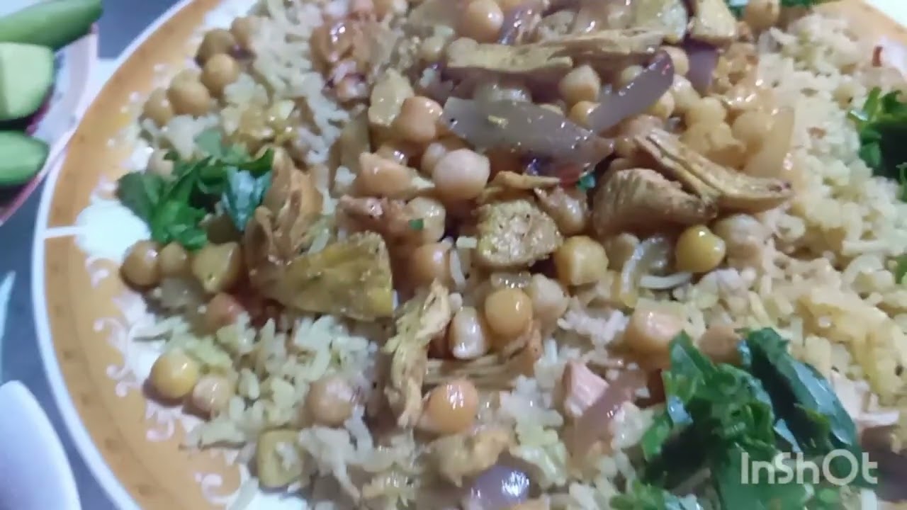 فطور ١٥ رمضان 🌙 رز بالحمص والدجاج على طريقه تركيه 😍أطيب مقبلات باذنجانية المطاعم 