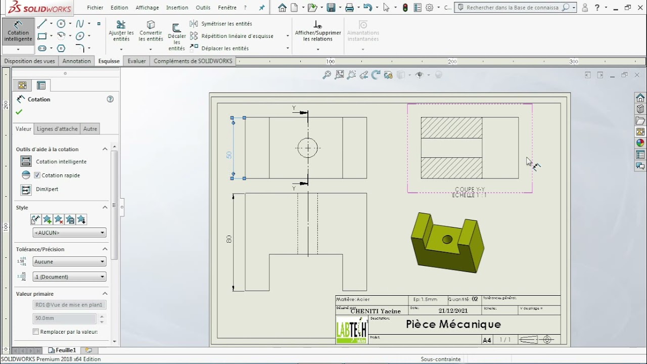 Comment dessiner avec SolidWorks une pi&egrave;ce m&eacute;canique et avoir son d&eacute;velopp&eacute;
