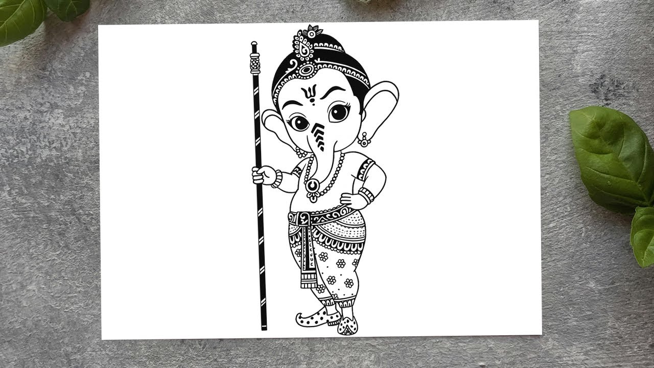 Mandala Art Bal Ganesh Drawing | Ganpati Bappa Morya | Ganpati Sketch Tutorial | Sketch Drawing