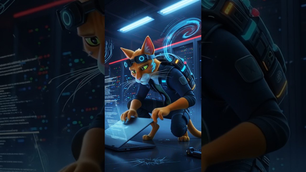 A Cat Skilled in Hacking Data #cat #hacker #animation #shorts